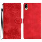 For Sharp Basio active SHG09 Cherry Blossom Butterfly Skin Feel Embossed PU Phone Case(Red) - 1