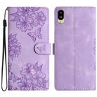 For Sharp Basio active SHG09 Cherry Blossom Butterfly Skin Feel Embossed PU Phone Case(Purple) - 1