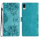 For Sharp Basio active SHG09 Cherry Blossom Butterfly Skin Feel Embossed PU Phone Case(Green) - 1