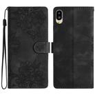 For Sharp Basio active SHG09 Cherry Blossom Butterfly Skin Feel Embossed PU Phone Case(Black) - 1