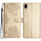 For Sharp Basio active SHG09 Cherry Blossom Butterfly Skin Feel Embossed PU Phone Case(Gold) - 1