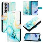 For Samsung Galaxy M35 PT003 Marble Pattern Flip Leather Phone Case(Green) - 1