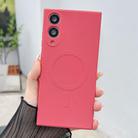 For Samsung Galaxy S25 Edge 5G Solid Color Liquid Silicone MagSafe Magnetic Phone Case(Camellia Red) - 1