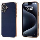 For iPhone 16 Plus PU Leather Electroplating Frame Full Coverage Phone Case(Dark Blue) - 1