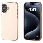 For iPhone 16 Plus PU Leather Electroplating Frame Full Coverage Phone Case(Peach Pink) - 1