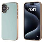 For iPhone 16 PU Leather Electroplating Frame Full Coverage Phone Case(Light Blue) - 1