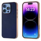 For iPhone 16 Pro PU Leather Electroplating Frame Full Coverage Phone Case(Dark Blue) - 1