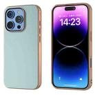 For iPhone 16 Pro Max PU Leather Electroplating Frame Full Coverage Phone Case(Light Blue) - 1