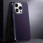 For iPhone 16 Pro Max First Layer Cowhide Leather Electroplated PC Phone Case(Dark Purple) - 1