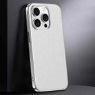 For iPhone 16 Pro Max First Layer Cowhide Leather Electroplated PC Phone Case(White) - 1