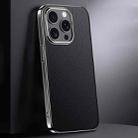 For iPhone 15 Pro First Layer Cowhide Leather Electroplated PC Phone Case(Black) - 1