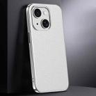 For iPhone 15 First Layer Cowhide Leather Electroplated PC Phone Case(White) - 1