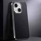 For iPhone 15 First Layer Cowhide Leather Electroplated PC Phone Case(Black) - 1