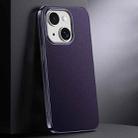 For iPhone 14 First Layer Cowhide Leather Electroplated PC Phone Case(Dark Purple) - 1