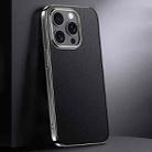 For iPhone 13 Pro First Layer Cowhide Leather Electroplated PC Phone Case(Black) - 1