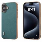 For iPhone 16 Plus ABEEL Electroplating Frame Genuine Leather Luolai Series Phone Case(Dark Green) - 1