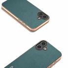 For iPhone 16 Plus ABEEL Electroplating Frame Genuine Leather Luolai Series Phone Case(Dark Green) - 3