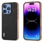 For iPhone 16 Pro Max ABEEL Electroplating Frame Genuine Leather Luolai Series Phone Case(Black) - 1