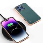 For iPhone 16 Pro ABEEL Electroplating Frame Genuine Leather Luolai Series Phone Case(Dark Green) - 2