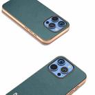 For iPhone 16 Pro ABEEL Electroplating Frame Genuine Leather Luolai Series Phone Case(Dark Green) - 3