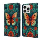 For iPhone 16 Pro Max Crystal Painted Leather Phone case(Flower Butterfly) - 1