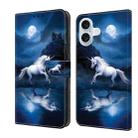 For iPhone 16 Plus Crystal Painted Leather Phone case(White Horse) - 1