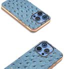 For iPhone 16 Pro Max ABEEL Electroplating Frame Genuine Leather Ostrich Texture Phone Case(Dark Blue) - 3