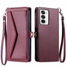 For OPPO Reno12 5G Global Wallet Multi-card Slot Leather Phone Case with Lanyard(Wine Red) - 1