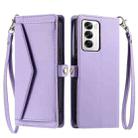 For OPPO Reno12 5G Global Wallet Multi-card Slot Leather Phone Case with Lanyard(Purple) - 1