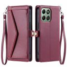 For Honor X6b / X6a Wallet Multi-card Slot Leather Phone Case with Lanyard(Wine Red) - 1