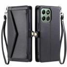 For Honor X6b / X6a Wallet Multi-card Slot Leather Phone Case with Lanyard(Black) - 1