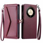 For Honor X9b / 50 Wallet Multi-card Slot Leather Phone Case with Lanyard(Wine Red) - 1