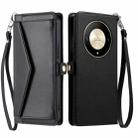 For Honor X9b / 50 Wallet Multi-card Slot Leather Phone Case with Lanyard(Black) - 1