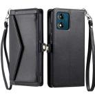 For Motorola Moto E13 Wallet Multi-card Slot Leather Phone Case with Lanyard(Black) - 1