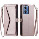 For Motorola Moto G34 Wallet Multi-card Slot Leather Phone Case with Lanyard(Rose Gold) - 1