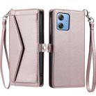 For Motorola Moto G54 / G64 Wallet Multi-card Slot Leather Phone Case with Lanyard(Rose Gold) - 1