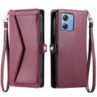 For Motorola Moto G54 / G64 Wallet Multi-card Slot Leather Phone Case with Lanyard(Wine Red) - 1