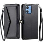 For Motorola Moto G54 / G64 Wallet Multi-card Slot Leather Phone Case with Lanyard(Black) - 1