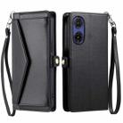 For Motorola Moto G85 Wallet Multi-card Slot Leather Phone Case with Lanyard(Black) - 1