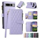 For Google Pixel 7 Pro Rhombic Zipper Wallet Leather Phone Case(Purple) - 1