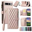 For Google Pixel 7 Pro Rhombic Zipper Wallet Leather Phone Case(Rose Gold) - 1