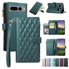 For Google Pixel 7 Pro Rhombic Zipper Wallet Leather Phone Case(Green) - 1