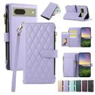 For Google Pixel 7 Rhombic Zipper Wallet Leather Phone Case(Purple) - 1