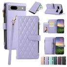 For Google Pixel 7a Rhombic Zipper Wallet Leather Phone Case(Purple) - 1