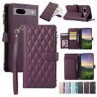 For Google Pixel 7a Rhombic Zipper Wallet Leather Phone Case(Deep Purple) - 1