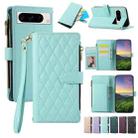 For Google Pixel 8 Pro Rhombic Zipper Wallet Leather Phone Case(Cyan) - 1