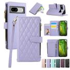 For Google Pixel 8a Rhombic Zipper Wallet Leather Phone Case(Purple) - 1