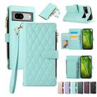 For Google Pixel 8a Rhombic Zipper Wallet Leather Phone Case(Cyan) - 1