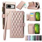 For Google Pixel 8a Rhombic Zipper Wallet Leather Phone Case(Rose Gold) - 1