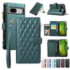 For Google Pixel 8a Rhombic Zipper Wallet Leather Phone Case(Green) - 1